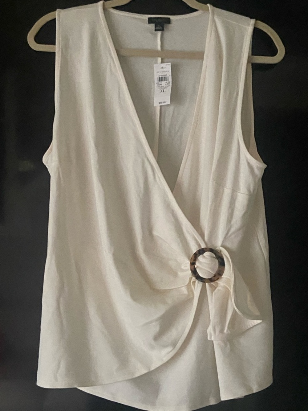 CREAM IVORY FAUX WRAP V-NECK SLEEVELESS TOP